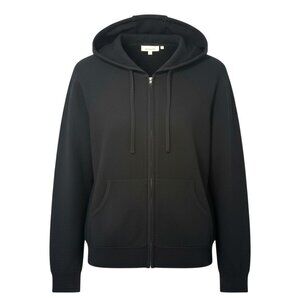 State Cashmere Women's The Full Zip 100% Cashmere Hoodie Black Luxury NWT Size L